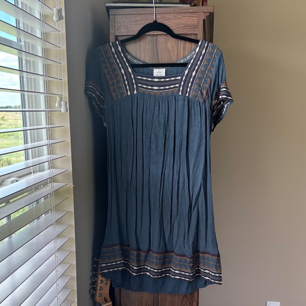 Knox Rose Teal Tunic with Brown Embroidery
